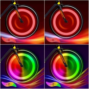 Kal-4pcs Feux De Roue De Vélo, Bike Led Roue Lumières Avec 3 Modes Clignotants, Étanche Lampe À Led Étanche À Néon À Pneus Spoke Light Rayons De Roue Vélo Lumière De Roue De Vélo - Neuf
