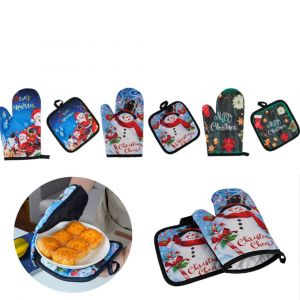 Lot De 3 Gants De Four À Micro-Ondes À Motif De Noël, Résistants Aux Brûlures - Neuf