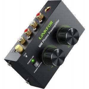 Préampli Phono Mini Préamplificateur Audio Stéréo Métal Faible Bruit Avec Interrupteur D'Alimentation,Contrôle Du Volume,Entrée Rca,Sortie Rca Et 1/4"" Trs,Adaptateur Secteur Certifié Dc 12V - Neuf