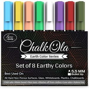 Marqueurs Craie Pour Tableau Noir,Tableau Blanc,Album Photo Scrapbooking,Vitres,Verres-Lot De 8 Stylos Craie Couleurs Naturelles Avec Pointe Fine Arrondie Et Ciseau Réversible 6 Mm - Neuf