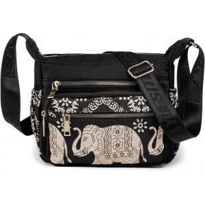 RFCBC-Sac Bandoulière pour Femme avec Multi Poches Petit Sacs Portés épaule Sacoche de Éléphant Ethnique en Silky Nylon - Neuf