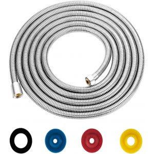 YEMAESRE-Flexible Douche Universel 5M/197In Flexible De Douche Argent Tuyau De Douche En Acier Inoxydable Raccord Fileté Universel G1/2" Flexible Douchette Avec 4 Limiteur De Débit D'Eau(Connecteur E - Neuf