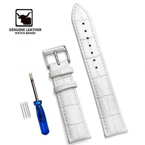Rskal-Bracelets De Montre En Cuir Véritable De Qualité Supérieure, 12/14/16/18/19/20/21/22/24mm, Bracelet De Poignet De Haute Qualité + Outil|White 1|12mm - Neuf