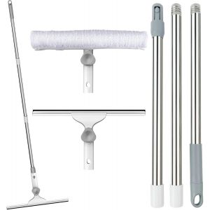 Nettoyeur de vitres - Raclette à Eau - Professionnel avec raclette en Silicone et Brosse en Microfibre - Kit de Nettoyage pour Salle de Bain, Douche, Sol, Verre, Miroir, Voiture - Neuf