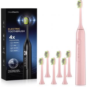 Brosse &Agrave; Dents &Eacute;lectrique Sonique Avec 6 Brossettes,4 Modes De Brossage,Autonomie De 120 Jours Brosse A Dent Sonique Minuteur De 2 Min Int&eacute;gr&eacute;,&Eacute;tanche Ipx7,Chargement Usb-C,Rose - Neuf