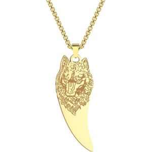Kal-Bijou Pour Homme Wolf Fang Cha&icirc;ne En Or Pour Homme Gar&ccedil;on Unisexe Animal Sauvage Scandinave Pendentif Talisman Scandinave Cha&icirc;ne Hip Hop En Acier Inoxydable Pour Homme - Neuf