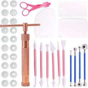 KAL-Lot De 36 Pistolets Extrudeuses En Or Rose Pour Pâte À Sucre, Pâte À Sucre, Pistolet De Sculpture De Gâteau, Stylet À Bille Avec Grattoir En Plastique, Accessoires De Décoration De Gâteaux - Neuf