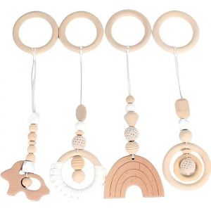 4 Pcs Nordique Bébé Jouet Anneau Dentition Pendentif Bébé Bois Sans Accessoire De Gym Pour Portique D'éveil Bois Jouet Enfant 1 An - Neuf
