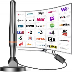 Antenne TV Int&eacute;rieure Puissante TNT HD,2025 le plus r&eacute;cent Antenne TV Int&eacute;rieur avec Amplificateur de Signal &agrave; Gain &Eacute;lev&eacute;,R&eacute;ception Longue Port&eacute;e &agrave; 360&deg; avec Base Magn&eacute;tique Solide.[P1] - Neuf
