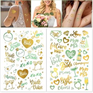 2 Feuilles Tatouage Evjf Accessoire, Tatouage Ephemere Evjf Mariage Faux Autocollants Futur Mariee Team Mari&eacute;e Tatouages Eph&eacute;m&egrave;res Pour Enterrement De Vie De Jeune Fille, Deguisement Evjf - Neuf