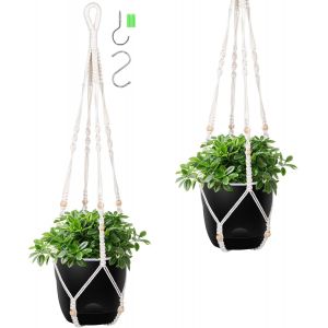 2 PCS 14,5cm Pot Suspendu Plante Exterieur & Int&eacute;rieure&iquest;Pots de Fleurs &agrave; Suspendre&iquest;86,36cm Macrame Suspension Plante,Bassin int&eacute;rieur Transparent en Plastique avec Trou de Drainage.[N34] - Neuf