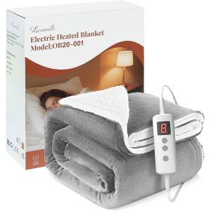 JGD-Couverture Chauffante &Eacute;lectrique 10 Niveaux de Temp&eacute;rature Minuterie 9H Protection Surchauffe Arr&ecirc;t Automatique Lavable en Machine pour Maison et Bureau (Gris Clair, 160x130 cm) - Neuf