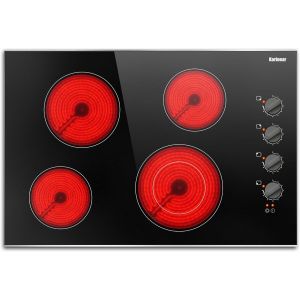 CHECARZHN--NO1-Plaque Vitrocéramique 77 Cm Encastrable, Table De Cuisson Vitro 4 Foyers Avec Commande Par Bouton, Plaque 4 Feux Avec Zone Extensible, Indicateur De Chaleur, 6700W, 220V-240V, Sans Pr - Neuf