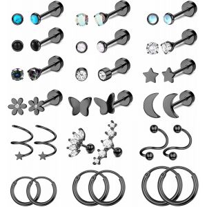 36pcs Boucles D'oreilles Femme En Acier Inoxydable Hypoallerg&eacute;nique Boucles D'oreilles Creoles Etoile Lune Opale Pierre De Lune Piercing Oreille Tragus Cartilage Piercing Bijoux.[X3456] - Neuf
