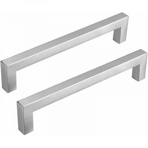 Lot de 2 Poignee de Meuble Cuisine Entraxe 128mm Poignées Meuble Cuisine Inox Poignée Cuisine Argenté-LSJ12BSS128 Poignées Placard Cuisine Nickel Brossé en Acier Inoxydable - Neuf