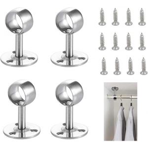 4 Pcs Acier Inoxydable Support de Rideau,Support de Montage au Plafond,Support de Tringle de Placard,Support de Rideau de Douche Mural à Suspendre (Vis de Soutien en Acier Inoxydable) - Neuf