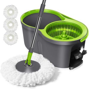 Mop Bucket with Pedal and Fringed Mop,360 Degree Rotating,Easy Spin,Bucket and Spinning Mop with 3 Reusable Microfibre Mops for Floor Cleaning - Neuf