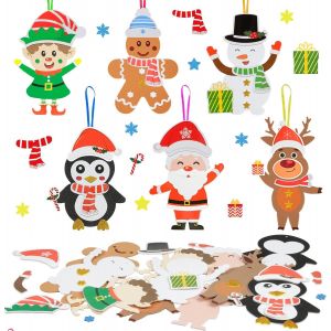 KALANKA-12 Kits d'Activité Manuelle Noël d'Enfants DIY Bonhomme Neige Wapiti Pingouin Homme Épices Père Noel Elfe avec Autocollant en EVA pour Loisir Créatif Fête Jeux Groupe - Neuf