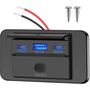 Cmjaagur-Pr De Chargeur Usb 3 Ports, Chargeur De Voiture Doublé Pd3.0 Usb C Et Qc3.0 Usb A Avec Interrupteur, Adaptateur Usb Pour 12v/ 24v Camping-Car, Voiture, Fourgon, Bateau, Caravane[M1352] - Neuf
