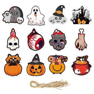12Pcs Halloween Papier Pendaison Décorations de Tags avec de la Ficelle de Citrouille, Fantôme, chauve-souris Désactivé Pendentif Accroché Signe Approvisionnements de Partie de Halloween - Neuf