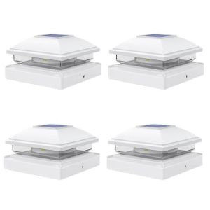 Lot de 4 lampes solaires d'extérieur pour poteaux de clôture, 16 LED, étanches, pour terrasse et clôture - Neuf