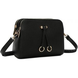 Senior-- Petit Sac Bandoulière Femme Sac À Main Chaîne Argentée Porté Epaule Besace Sacoche Messenger Téléphone Cuir Pu Rigide Fourre Tout Ville Voyage Shopping Mode Chic (Noir)[L207] - Neuf