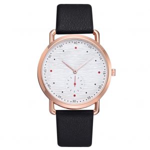 Montre-Bracelet A Quartz Tendance Pour Homme, Bracelet En Pu, Cadran Rond, Style Decontracte (Noir Et Or Rose) - Neuf