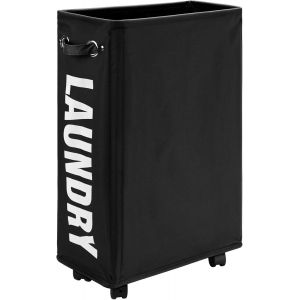 LETNERNY-25-Inches Slim Panier À Linge Sur Roulettes, Panier À Linge Roulant Pliable, Rangement D'Angle Étroit Pliable (Noir) - Neuf
