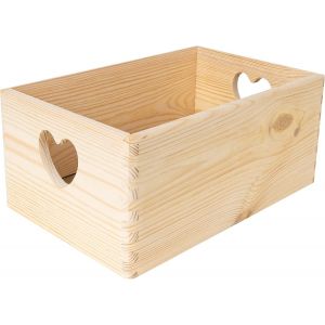 Caisse Bois Rangement Non Peint|30 x 20 x 14 cm (+/- 1 cm)|Boîte de Rangement Bois Poignées Forme de Coeur|Boite Rangement Cuisine|Caisse de Rangement Bureau - Neuf