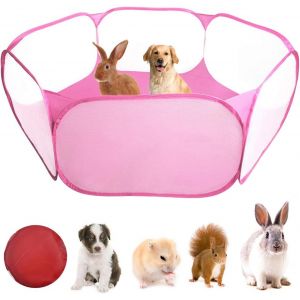 Loc-Cage Pour Petits Animaux,Parc Portable Lapin,Tente Pop-Up Transparente Animaux De Compagnie Extérieur/Intérieur Exerc Clôture Pour Cobaye,Hamster,Chinchillas Et Hérissons (Rose) - Neuf