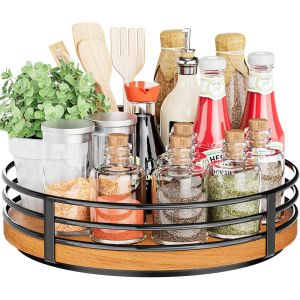 Organiseur De Plateau Tournant En Bois-27,9 Cm Rond En Bois Pour Armoire,Cuisine,Comptoir,Table &Agrave; Manger,Garde-Manger,Placard,Salle De Bain,Caf&eacute;,Bar &Agrave; &Eacute;pices,D&eacute;coration D'int&eacute;rieur - Neuf