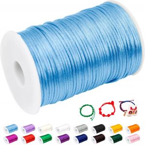 SJZG-2Mm Fil Nylon Pour Bracelet, 100M Fil Bracelet Cordon Satin Cordon Bracelet Coulissant Color&eacute; Ficelle Collier Pour Pendentif, Perles, Creation Bijoux, Diy Artisanat (Bleu Clair) - Neuf