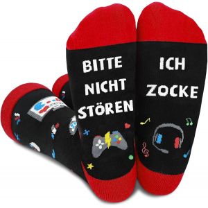 Jgd-Chaussettes Amusantes Avec Inscription En Allemand &laquo; Bitte Nicht St&ouml;ren Ich Zocke &raquo; - Cadeau Amusant Pour Homme - Cadeau De No&euml;l - Cadeau Cool Pour Gar&ccedil;ons Et Femmes - 10, 11, 12, 13 Ans - Neuf