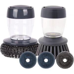 Jgd-Lot De 2 Brosses &Agrave; Vaisselle Brosse Nettoyage Avec Distributeur De Savon Produits Et Accessoires De Nettoyage Avec 3 Billes En Acier Interchangeables Pour &Eacute;viers De Casseroles - Neuf