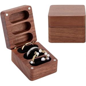 Boîte À Bagues Mariage En Bois, 3 Fente Boîte À Bagues Avec Fermoirs Et Velours Noir À L'intérieur Porte Bagues Rectangle Bois Pour Mariage Cérémonie Fiançailles Anniversaire Proposition - Neuf