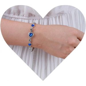 Eryi-Bracelet Bleu Saphir Vintage Coeur Argent Chaîne Strass Cz Love Heart Mariage Main Bijoux Pour Femmes Et Filles - Neuf