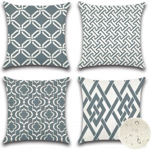 Eryi-Extérieur Housse De Coussin Gris, Lot De 4 Imperméable Géométrique Motif Canapé Taie D'oreiller Pour Patio Jardin Salon Chambre Décoration, 45x45cm (Géométrie 40) - Neuf