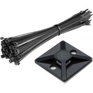 CHECARZHN--NO1-Attaches De Câble - Paquet De 100 Zip Tie Avec Auto-Adhésifs Supports De Base De Serre-Câbles Attache-Câble Universel À U s Multiples Noir - Neuf