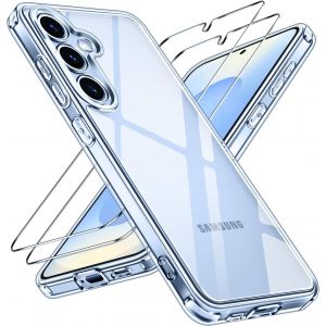 Anti-Jaunissement Hd Clair Coque Pour Samsung Galaxy S25+ 5g / S25 Plus 5g Avec 2 Pièces Verre Trempé, [Protection Militaire] Transparente Étui De Protection Antichoc Mince Bumper Housse - Neuf