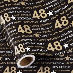 Rouleau De Papier Cadeau D'anniversaire - 48 Papier Cadeau D'anniversaire, Papier D'emballage Étoile Noir Et Doré Pour 48e Anniversaire, Fête Ou Toute Célébration - 43,2cm X 5m - Neuf