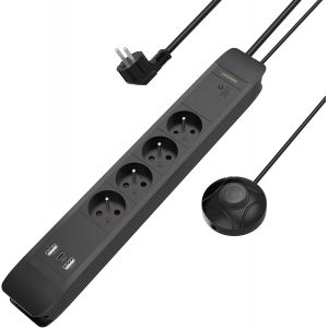 Power Strip With Foot Switch, 4 Sockets, Usb-A/C 20W, Wall Power Strip Cable 1.5 M, Black - Neuf
