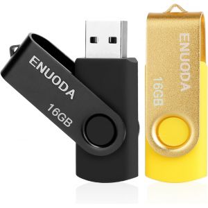 Lot de 2 Cl&eacute; USB 16 Go Cle USB 2.0 Flash Drive Stockage Rotation Disque M&eacute;moire Stick avec Lumi&egrave;re LED (Noir Jaune) - Neuf