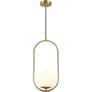 Subzonal-Lighting Suspension Luminaire R&eacute;tro R&eacute;glable Dor&eacute;e Avec Boule En Verre Blanc De 15cm Pour Restaurant, Salon, Chambre &Agrave; Coucher, Cuisine, Bar, Couloir - Neuf