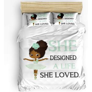 Parure De Lit Imprim¨¦E Avec Housse De Couette Et Taies D'oreiller - Fille Afro-Am¨¦Ricaine - Danseuse De Ballerine Mignonne - Ensemble De Housse De Couette Douce Et Inspirante Pour - Neuf
