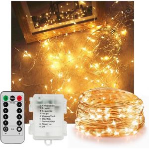 KAL-Guirlande Lumineuse Led Pour Intérieur Et Extérieur - 100 Ampoules - 10 Mètres - Minuteur À Distance - 8 Modes De Clignotement Avec Luminosité Réglable - Pour Jardin, Décorations De Noël - Neuf