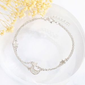 Tianyi-Bracelet En Argent 925 Double Couche Avec Combinaison D'étoile Et De Lune,Pierres De Zirconium Bleu,Chaîne D'extension,Longueur Réglable,Cadeaux De Saint-Valentin Pour Les Femmes - Neuf