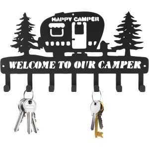 Cheng-Porte Clef Mural, Porte Clé Mural, Boite A Clefs Murale Decorative, Porte-Clés Mural Avec 7 Crochets En Fer Forgé Hibou Porte-Clés En Métal Crochet À Clés Ornement (Camping-Car Et Arbre, 1 Set) - Neuf