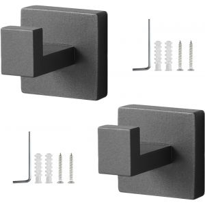 Lot de 2 Crochet Salle de Bain Gris, Pat&egrave;re Salle de Bain Acier Inoxydable, Porte-Serviette Carr&eacute; pour Cuisine, Chambre - Neuf