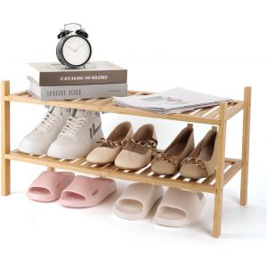 Kgabery-Étagère À Chaussures Multifonction À 2 Niveaux En Bambou,Petites Étagères Pour Chaussures,Plantes,Livres,Salon,Couloir,Chambre À Coucher,Salle De Bain (2 Niveaux) - Neuf
