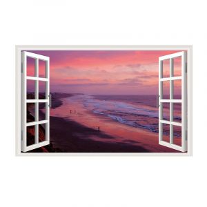 43.5x70cm Simulation Décalque Fenêtre - Coucher De Soleil En Bord De Mer, Stickers Muraux, 3d Paysage Stickers Poster Décorations Salon Salle De Bain Chambre Décoration Maison Paysage - Neuf